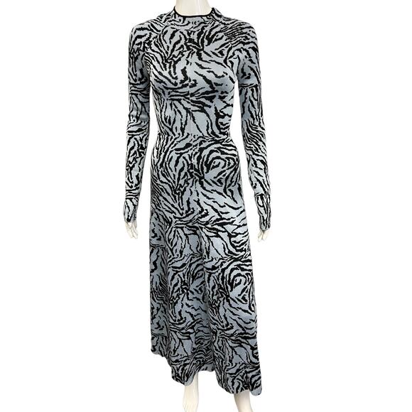 PROENZA SCHOULER $2790 Blue Black Zebra Print Knit Midi Long Sleeve Dress XS - Picture 1 of 4